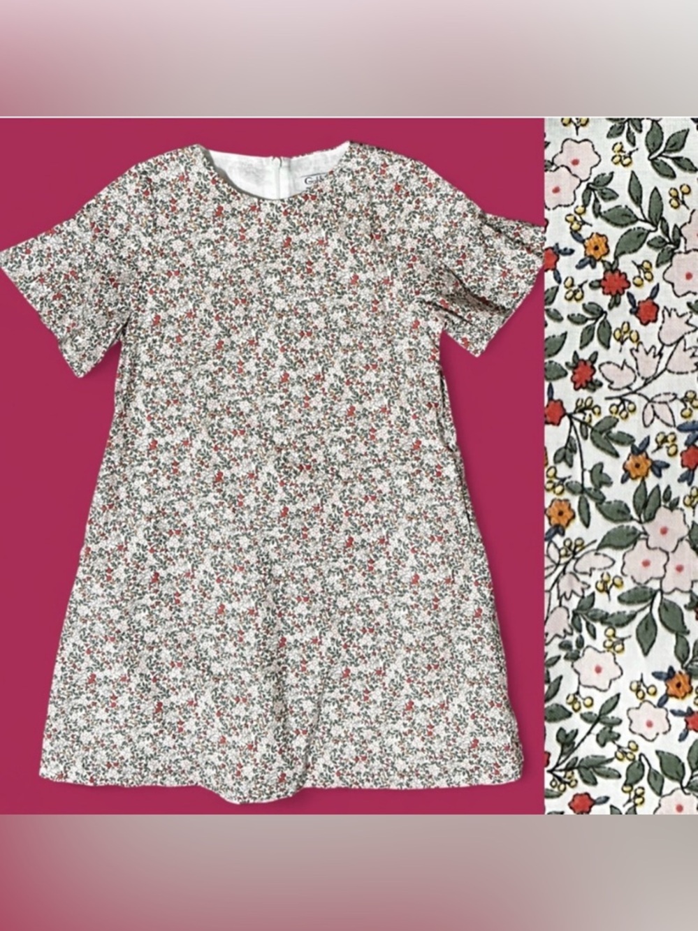 Girls Gabby. pink green floral Dress size 12 lined cotton EUC RUFFLE sleeves